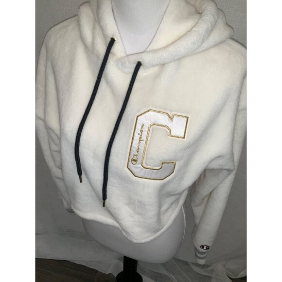 Champion Women’s Super Fleece Faux Fur Cropped Cut off PO Hoodie size XS - Picture 3 of 4